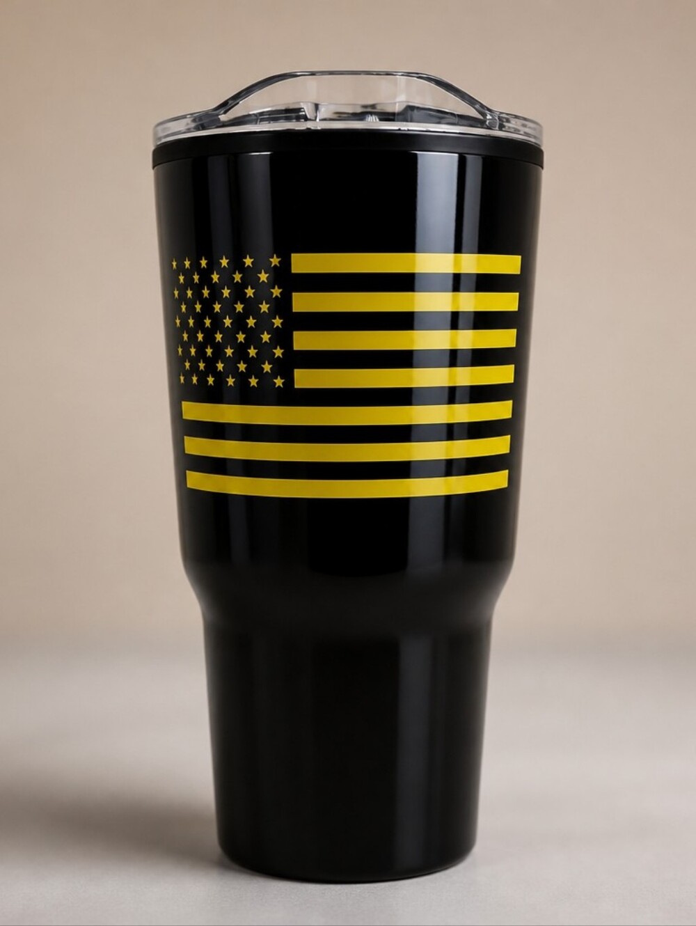 911 Dispatcher Black Tumbler with Yellow Striped Flag Design